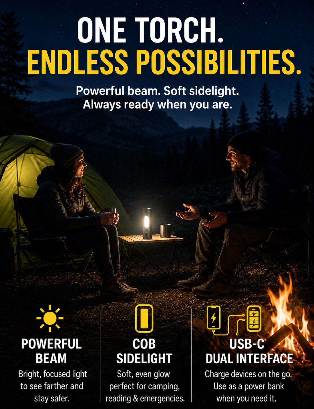 Rechargeable LED Torch with COB Side Light